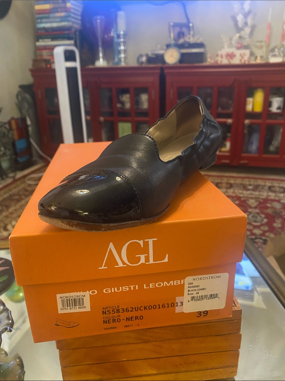 AGL Black Leather Cap-Toe Slip-On Loafer